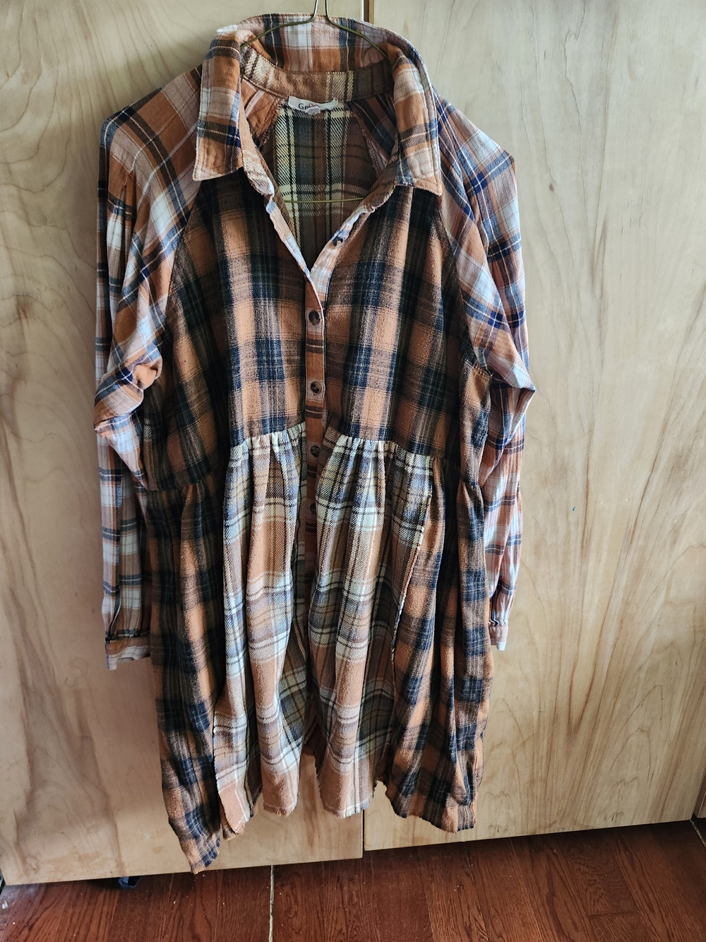 Girls' Orange Plaid Button-Front Shirt Dress - Kids Shirts & Tops